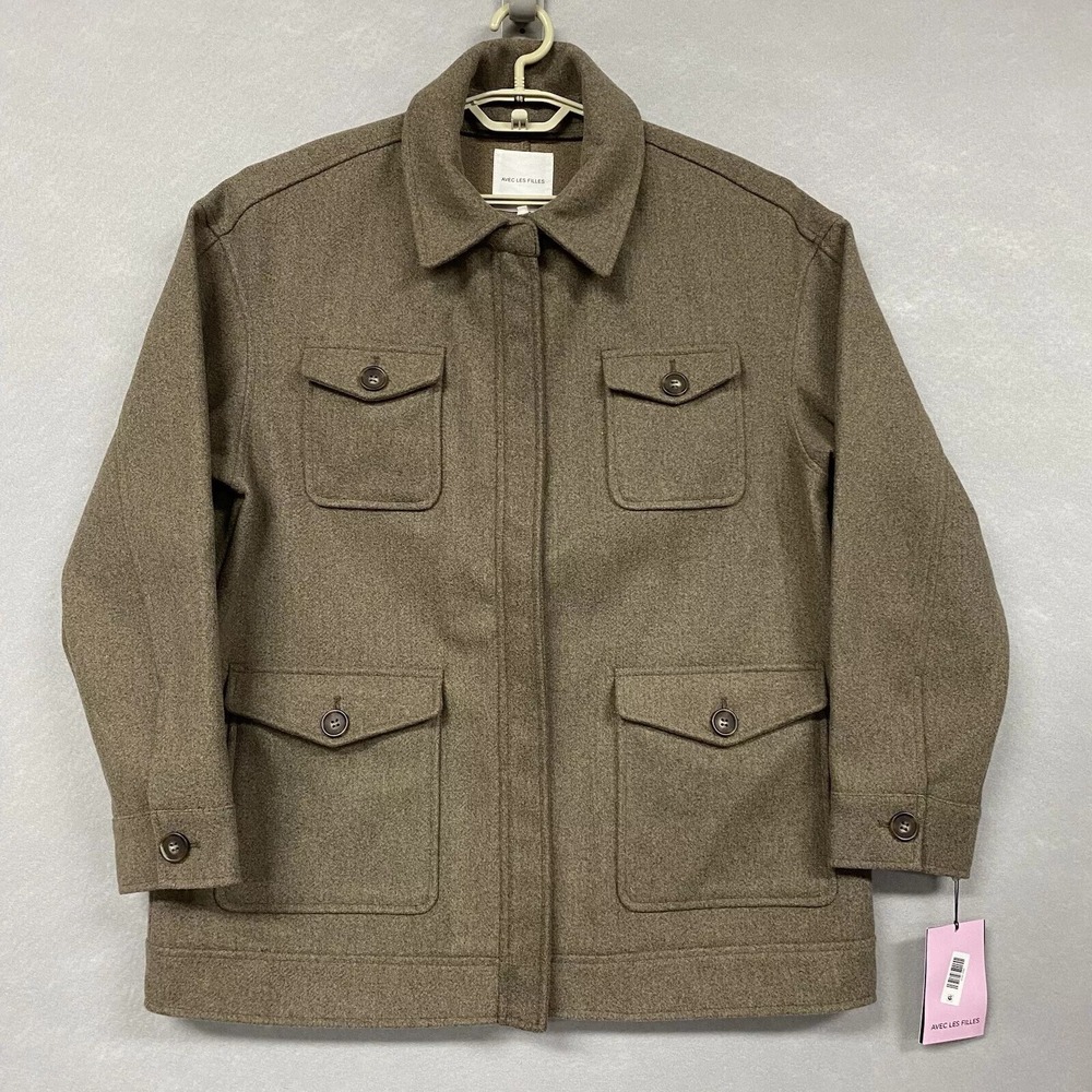 Avec Les Filles Women XL Coat Brown Utility Zip Front Pocket Jacket 82649